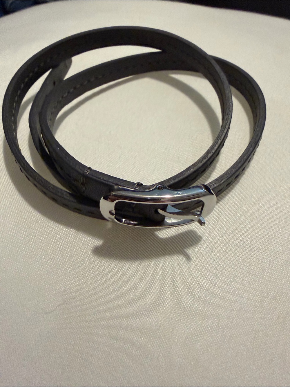 Shinola Black Leather Double-Wrap Bracelet with Silver Buckle